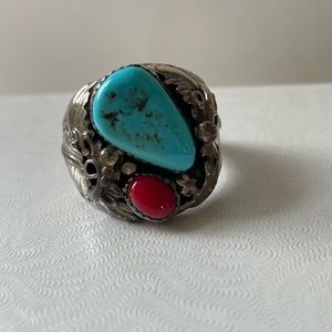 Men’s Turquoise and coral ring, size 13 1/4